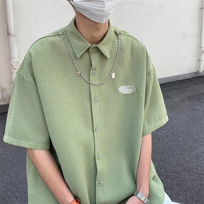 青春流行夏季衬衫新款气质男休闲慵懒潮五分袖MP01P35配铁链,男装衬衫,星座1116-2