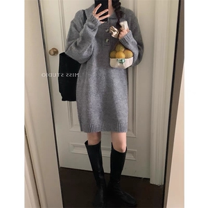 polo领毛衣裙女秋冬季新款韩系简约宽松显瘦翻领针织裙图片