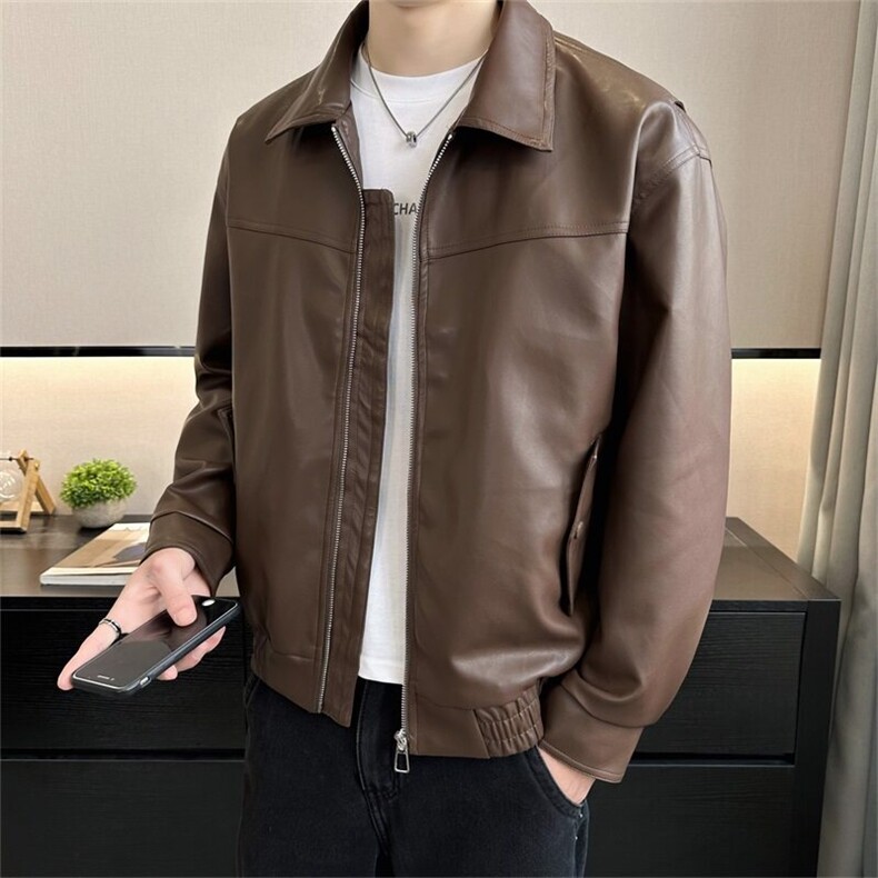 2025春季店主风翻领修身免洗皮衣外套休闲百搭夹克男PY118-P110,男装夹克,电商A413