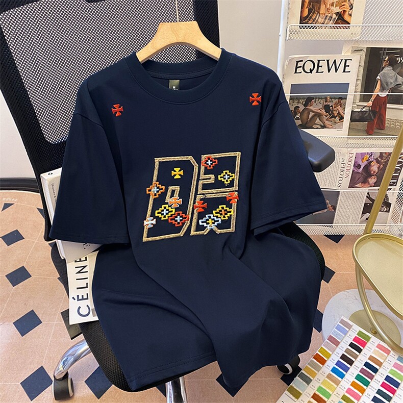 重磅美式条纹纯棉短袖绣花t恤男夏季新款万针刺绣上衣S2398-特P35图片