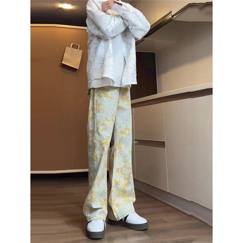 1506-1/KK11001/P40黄色满印提花牛仔裤男款春秋美式高街裤子百搭,男装牛仔裤,星座1506-1