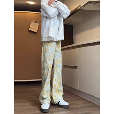 1506-1/KK11001/P40黄色满印提花牛仔裤男款春秋美式高街裤子百搭，男装牛仔裤，星座1506-1