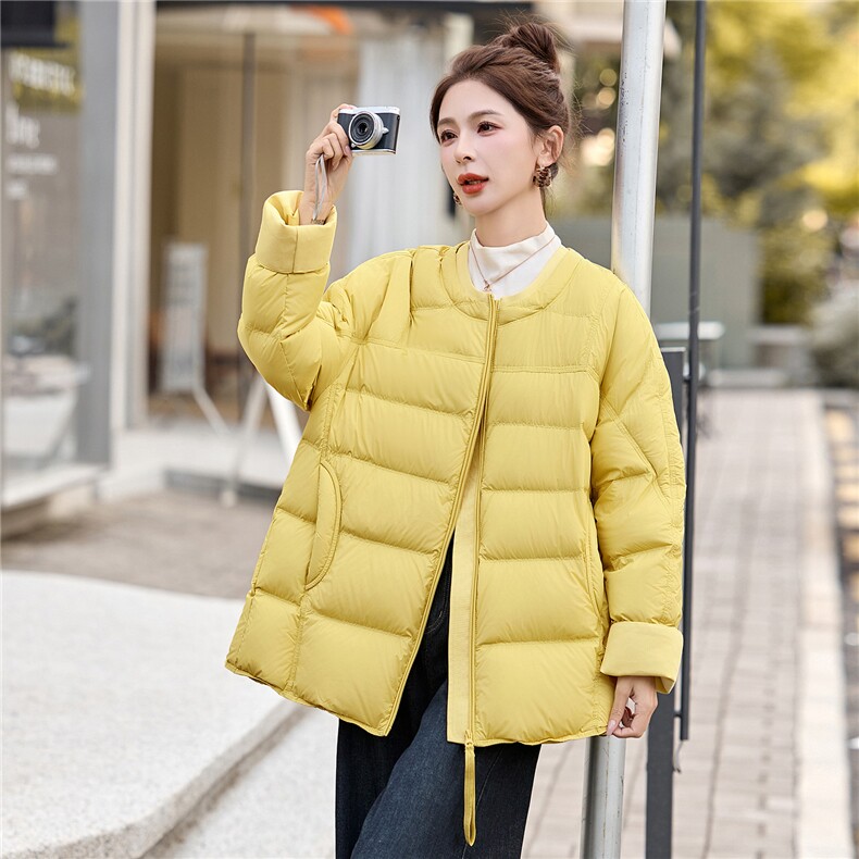 90%白鸭绒羽绒服女2025年冬季新款韩版宽松圆领加厚保暖面包服,女装羽绒服,美沁