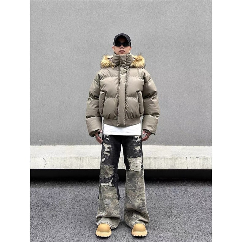 网图秋冬新款休闲百搭连帽毛领PU加厚情侣棉服MY5241TP85,男装棉衣,电商A247