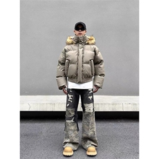 网图秋冬新款休闲百搭连帽毛领PU加厚情侣棉服MY5241TP85，男装棉衣，电商A247