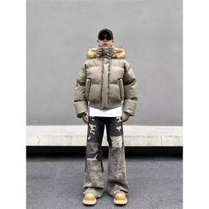 网图  秋冬新款 休闲百搭连帽毛领PU加厚情侣棉服MY5241 TP85图片