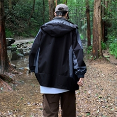 秋季潮牌外套男士拼接宽松百搭连帽冲锋衣夹克休闲棒球服CF76-P68，男装夹克，星座1008
