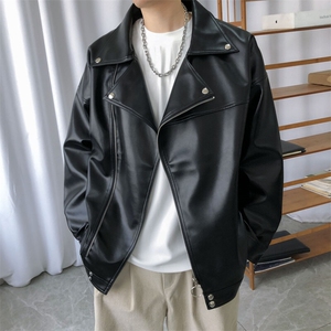 现货-春装皮衣外套男翻领休闲皮夹克潮牌PU机车服A506P90 加绒100图片