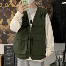 2021春季新港风海报墙大码男机能嘻哈工装多口袋马甲外套MJ002P55，男装夹克，电商A001
