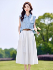 2026年夏季休闲风莱赛尔纤维上衣半身裙透气时尚两件套，女装套装/套裙，靓衣阁