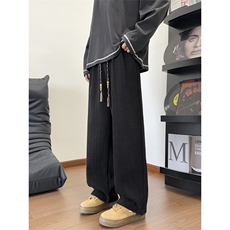 2025秋冬麦穗纹宽松大码休闲裤阔腿直筒长裤子K9755/特P35黑色5，男装休闲裤，电商A094