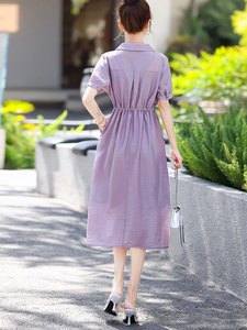 莱赛尔天丝连衣裙女2025新款夏季中长款高级感收腰减龄衬衫a字裙图片