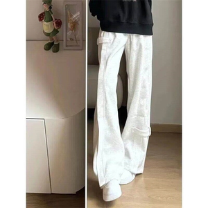 白花灰直筒卫裤男士春秋季美式重磅小众设计感解构宽松阔腿休闲裤图片