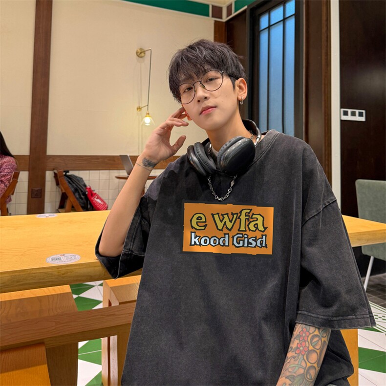 直播品质240克重磅水洗做旧短袖t恤男女SDX238-特P25控48,男装T恤,电商B367