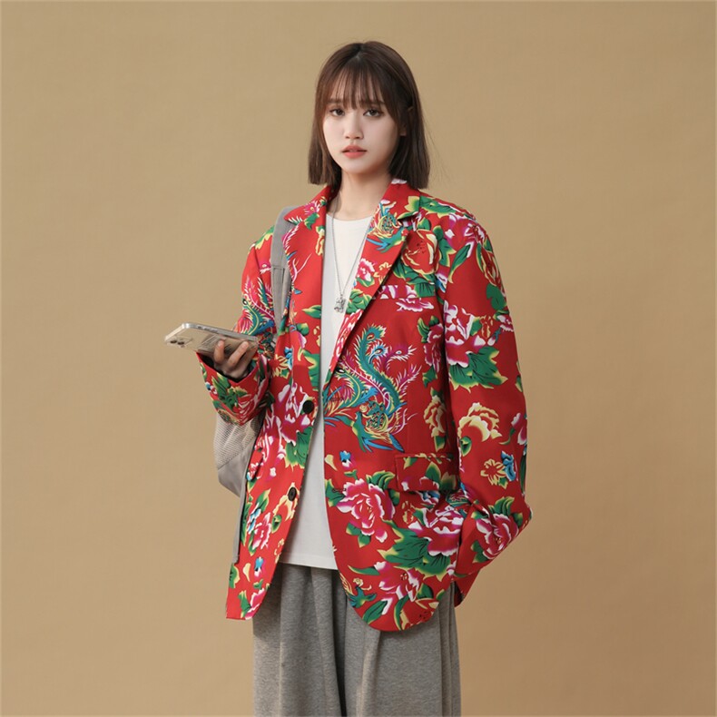 XF9035/P65春装新款东北大花西服男女风个性宽松花上衣外套,男装西服,电商A141