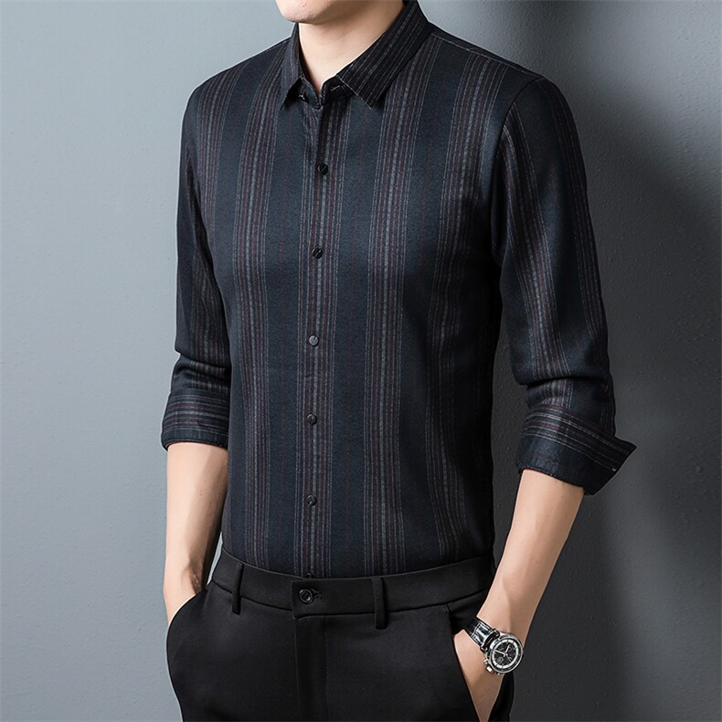 BJ22361钱塘2020-2新款商务休闲冬季厚款加绒中年男士衬衫P66,男装衬衫,钱塘207-2