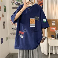 YT26121-P30亚短袖t恤男大码五分袖男宽松七分袖海报风，男装T恤，电商A040