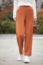 阔腿裤女春秋薄款精纺羊毛高腰宽松裤子直筒外穿休闲垂感针织长裤，女装休闲裤，总能电商供货