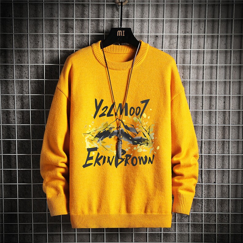 1日系圆领宽松中性情侣潮流大码M-5XL印花毛衣男7987P48加绒P55，男装针织衫/毛衣，星座226-2