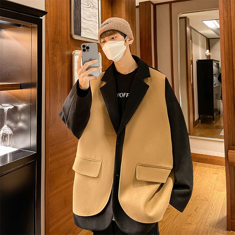 男装假两件 毛呢呢子 大衣B239-F552-P125图片