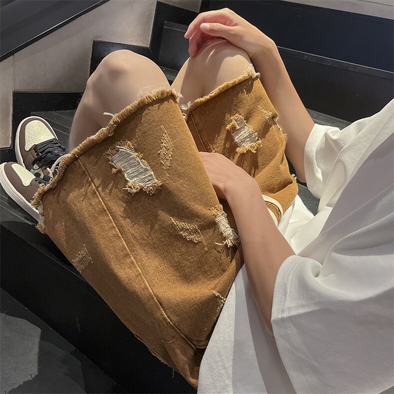 春夏新款美式宽松破洞牛仔短裤N354p45,男装牛仔裤,星座712