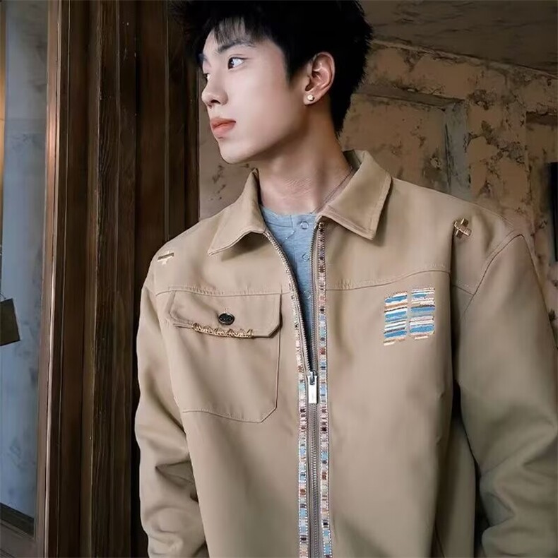 百搭日系流行简约新款慵懒气质原版斜纹布复合夹克潮流原宿文艺，男装夹克，星座506A
