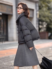 时尚格子拼接立领短款羽绒服女2025冬季新款洋气小个子白鸭绒外套，女装羽绒服，涵墨