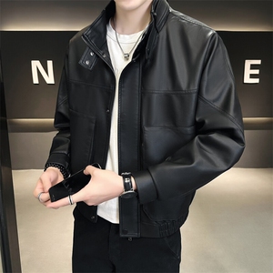 秋新品跨境男装PU皮夹克男士潮流修身机车服皮衣男潮流2307-P95图片