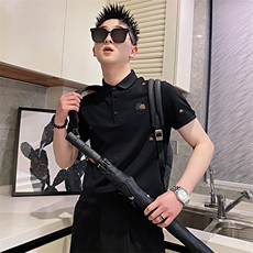 AT262/P58控78夏季社会小伙满身刺绣POLO百搭高级短袖T恤男黑首1，男装T恤，星座305B-1