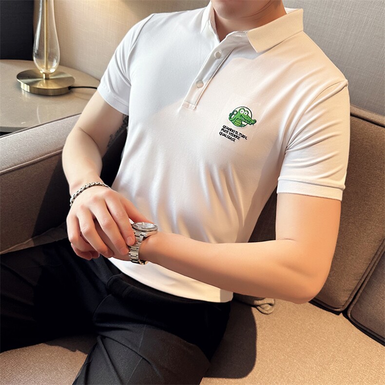 2024夏季新款修身短袖POLO衫韩版时尚刺绣T恤男D8802-p55控85,男装Polo衫,电商D303