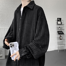 8XL-M鱼骨纹小香风衬衫男生春秋衬衣宽松慵懒垂感外套CS29009P45，男装衬衫，电商B312