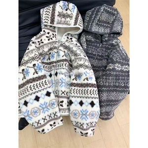 高品 费尔岛羊羔毛连帽夹克加厚加绒防风摇粒绒外套男女A1243-P90图片