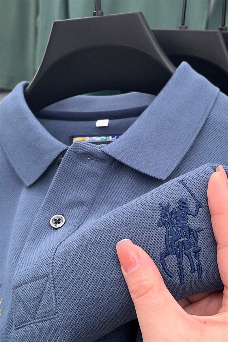 纯棉T恤男长袖中年商务翻领爸爸装polo衫男士休闲大码春季上衣服,男装T恤,电商B212（原钱塘6029）