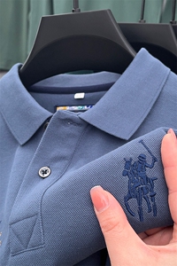 纯棉T恤男长袖中年商务翻领爸爸装polo衫男士休闲大码春季上衣服图片