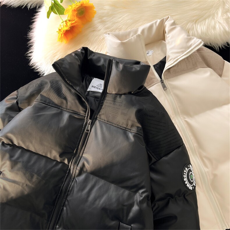 高品质！平铺PU皮棉服宽松港风棉衣立领冬装棉袄PM01-P115限158,男装棉衣,电商B370