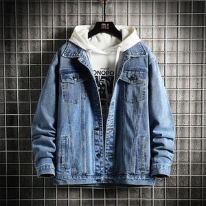 jk920-p65M-5XL网格ins牛仔夹克拉链破洞大码男日系CITYBOY