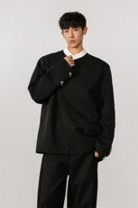 新中式拼色大码M-5XL西服男:95%聚酯纤维5%氨纶XF77951特P65控98，男装西服，星座227-7