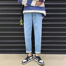 港风宽松复古牛仔裤男士秋季潮流个性直筒裤K819-P40，男装牛仔裤，电商A128