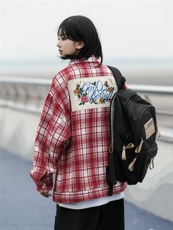 春秋高级感小众夹克宽松小个子复古重磅刺绣格子外套男女-S646，男装衬衫，星座601-2