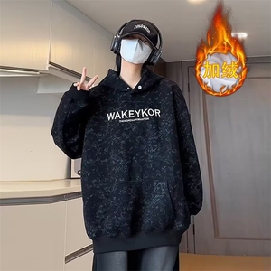 美式oversize卫衣男女潮流百搭帅气秋冬加绒重磅连帽外套刺绣上衣,女装短外套,星座1210-1