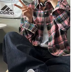 休闲格子衬衫外套春季2025新款痞帅青少年男女款长袖衬衣ins潮流，男装衬衫，星座1210-1