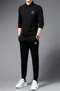 秋季男士休闲运动服套装男中年翻领时尚气质长袖卫衣裤两件套潮流图片