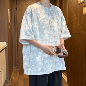 T5028/特P30夏季新款个性亨利领扎染短袖T恤男美式高街潮t恤上衣图片