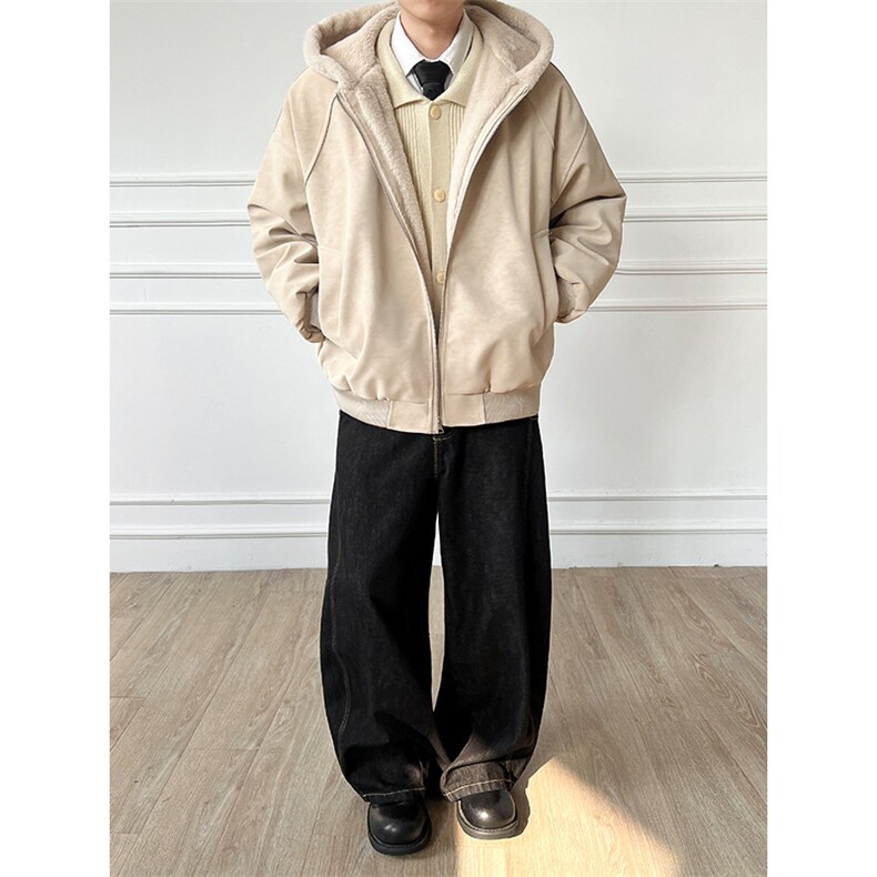 现货上万连帽座山雕pu皮加绒荔枝纹棉衣外套MF04特批80，男装皮衣，电商B210