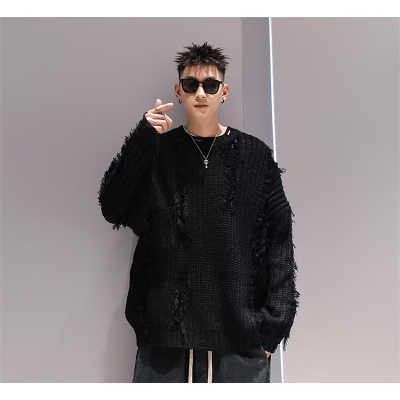 JY318-P53 美式复古休闲慵懒风V领针织衫男纯色外套 网图图片