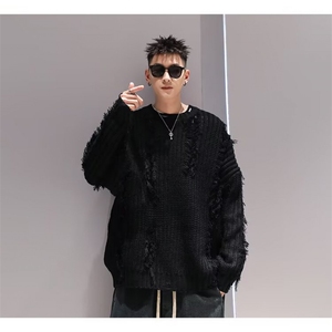 JY318-P53 美式复古休闲慵懒风V领针织衫男纯色外套 网图图片