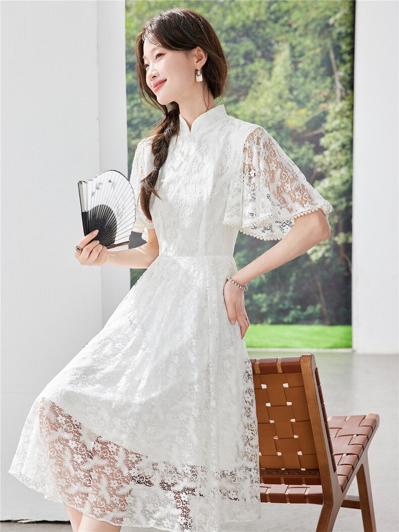 《现货26夏上新》新中式改良版旗袍蕾丝拼接气质连衣裙女,商品下架区,苗苗