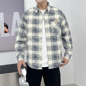 高品质纯棉寸衫型夹克格子外套店主社会小伙潮牌新款CS77P68,女生小巧型穿衣搭配图片