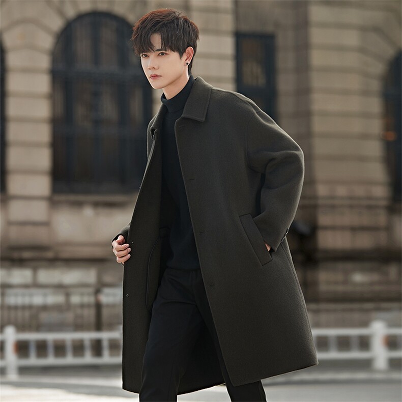 羊毛双面呢羊毛简约大衣秋冬中长款毛呢大衣风衣C717-P445，男装风衣，电商A355（原A415）