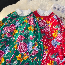 W2情侣大码衬衫领假两件卫衣外套学生班服团队新中式表演出汉服潮，男装衬衫，星座115A-1